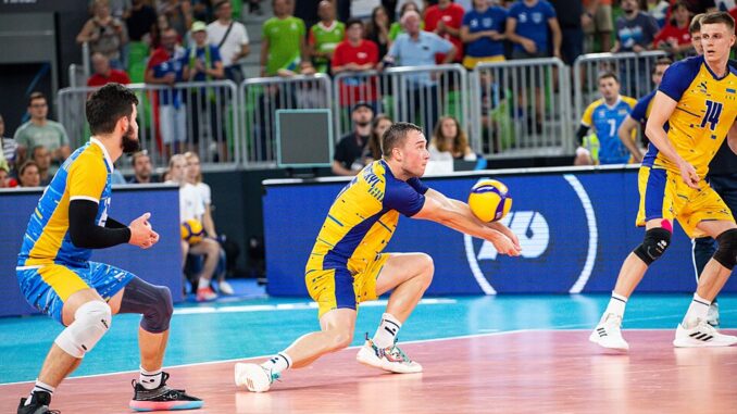 Ukraine men's national volleyball team during the 2022 FIVB Volleyball Men's World Championship.