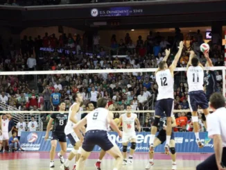 USA men's national volleyball team during an international volleyball match against Iran