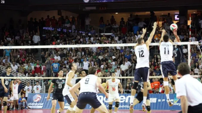 USA men's national volleyball team during an international volleyball match against Iran