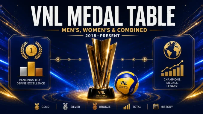 VNL medal table for men’s, women’s and combined standings