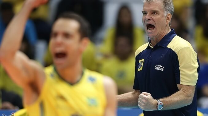 Brazil men's national volleyball team head coach Bernardinho during an international volleyball match