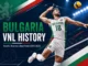 Bulgaria VNL history featured image with a volleyball player in Bulgaria national colors