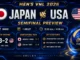 Japan vs USA Men’s VNL 2026 semifinal preview graphic with team flags, match time, recent meeting and quarterfinal paths