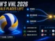 Men’s VNL 2026 qualification graphic showing seven teams chasing three Finals places in Ningbo