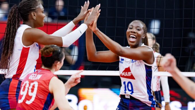 France players celebrate during the Women’s EuroVolley 2026 match against Croatia