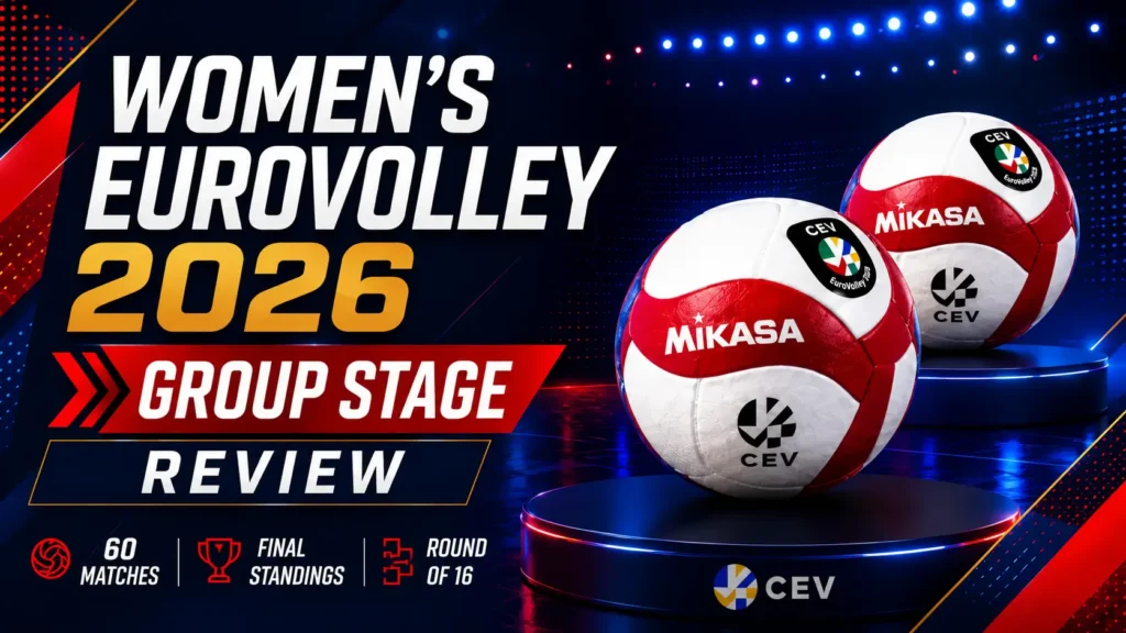 Women’s EuroVolley 2026 group stage review featured image with tournament volleyballs