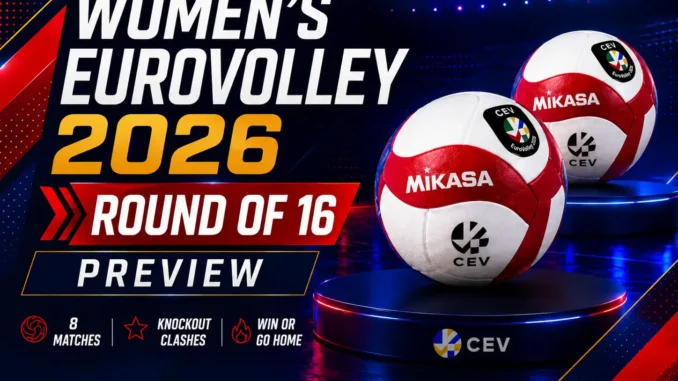 Women’s EuroVolley 2026 Round of 16 preview featured image with tournament volleyballs