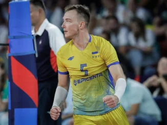 Oleh Plotnytskyi of Ukraine during Men’s EuroVolley 2026 ahead of the Round of 16